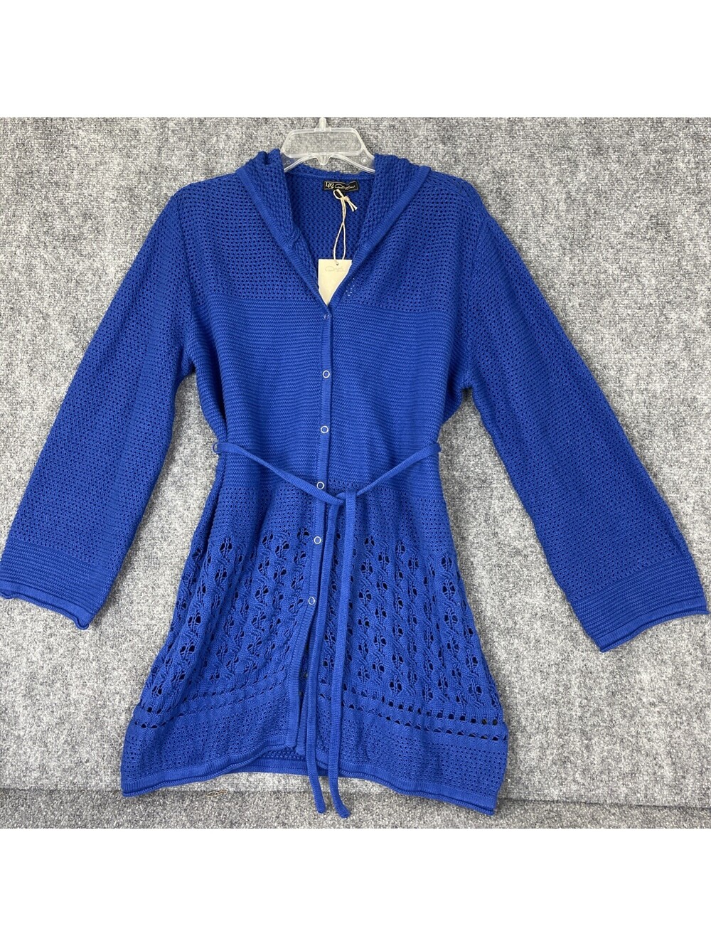 DG2 Naturals Organic Cotton Crocheted Hoodie Royal Blue New XS